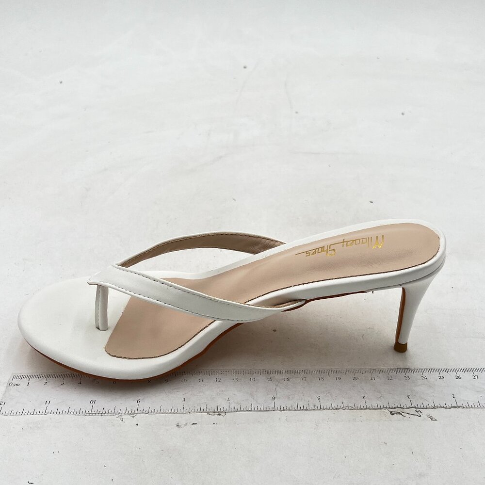 Milooey White Flip Flop Sandals Slip on High Heel Mule Round Toe Slides Slippers